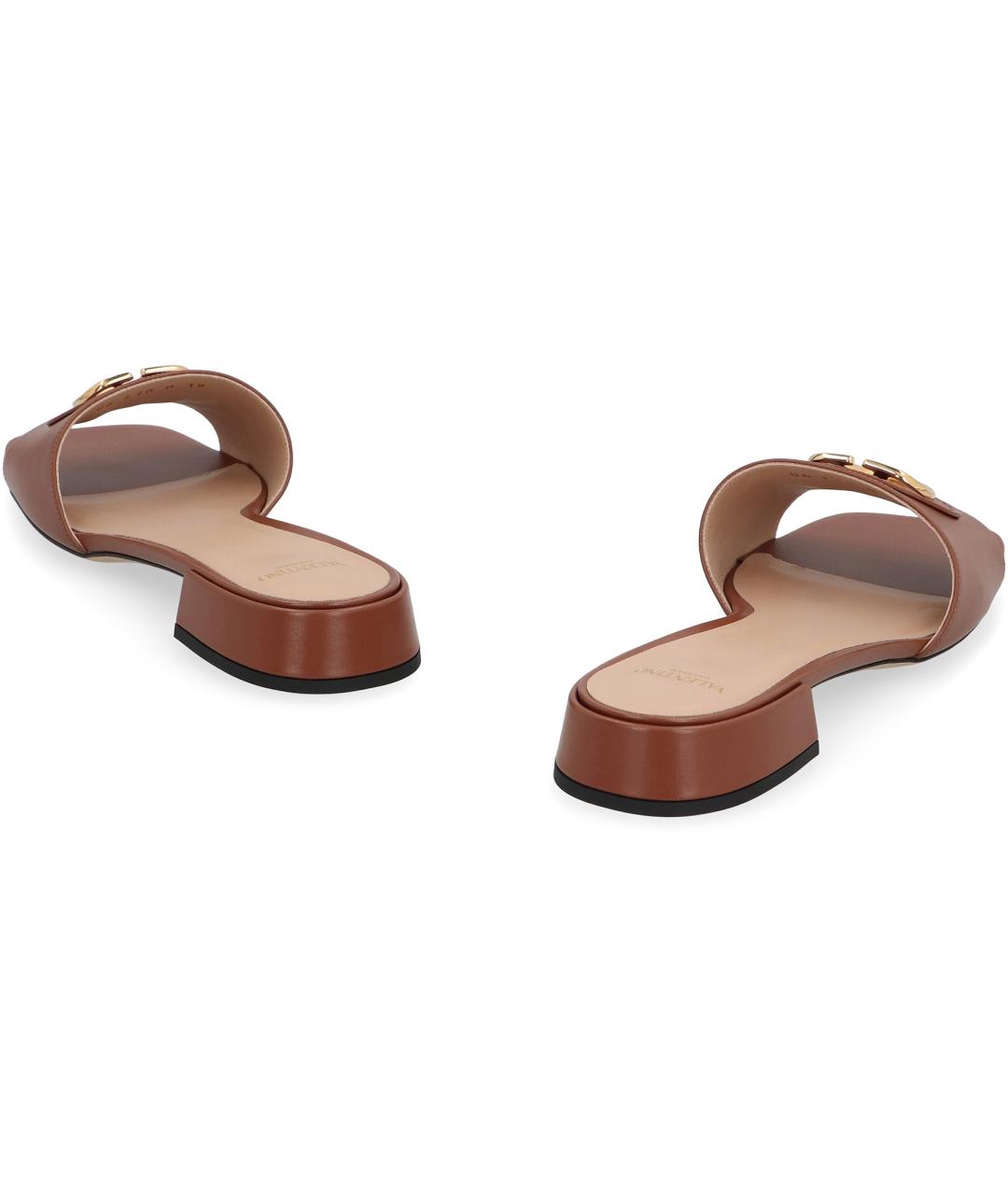 VALENTINO Коричневые кожаные шлепанцы, фото 4