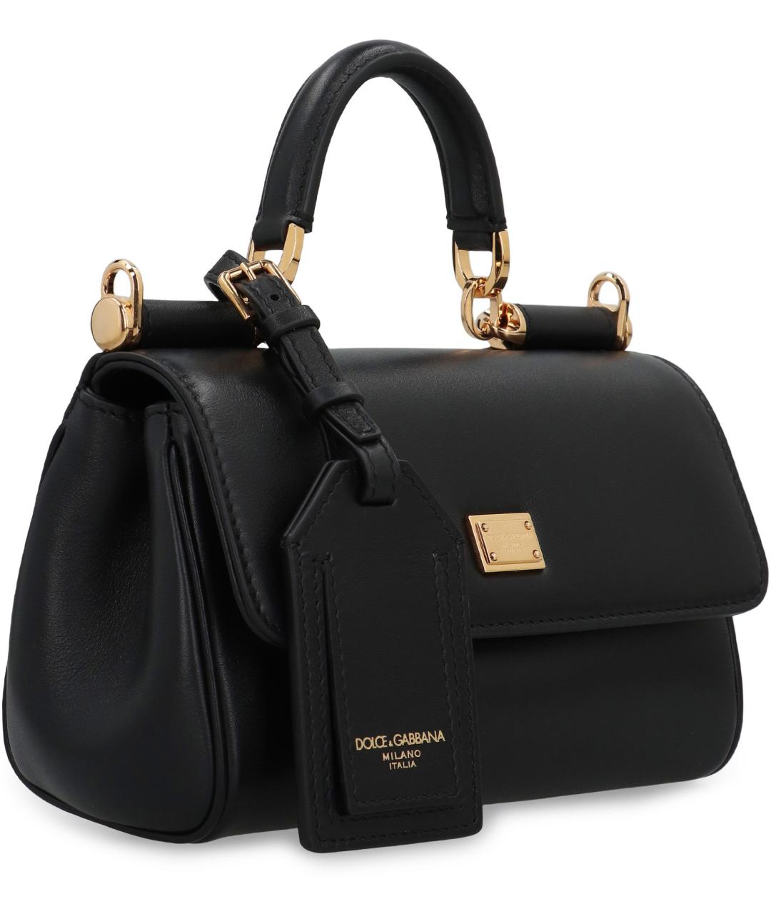 DOLCE&GABBANA Черная кожаная сумка с короткими ручками, фото 3