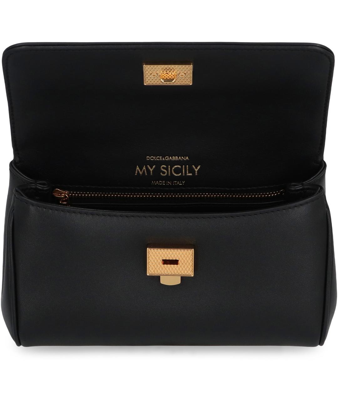 DOLCE&GABBANA Черная кожаная сумка с короткими ручками, фото 6