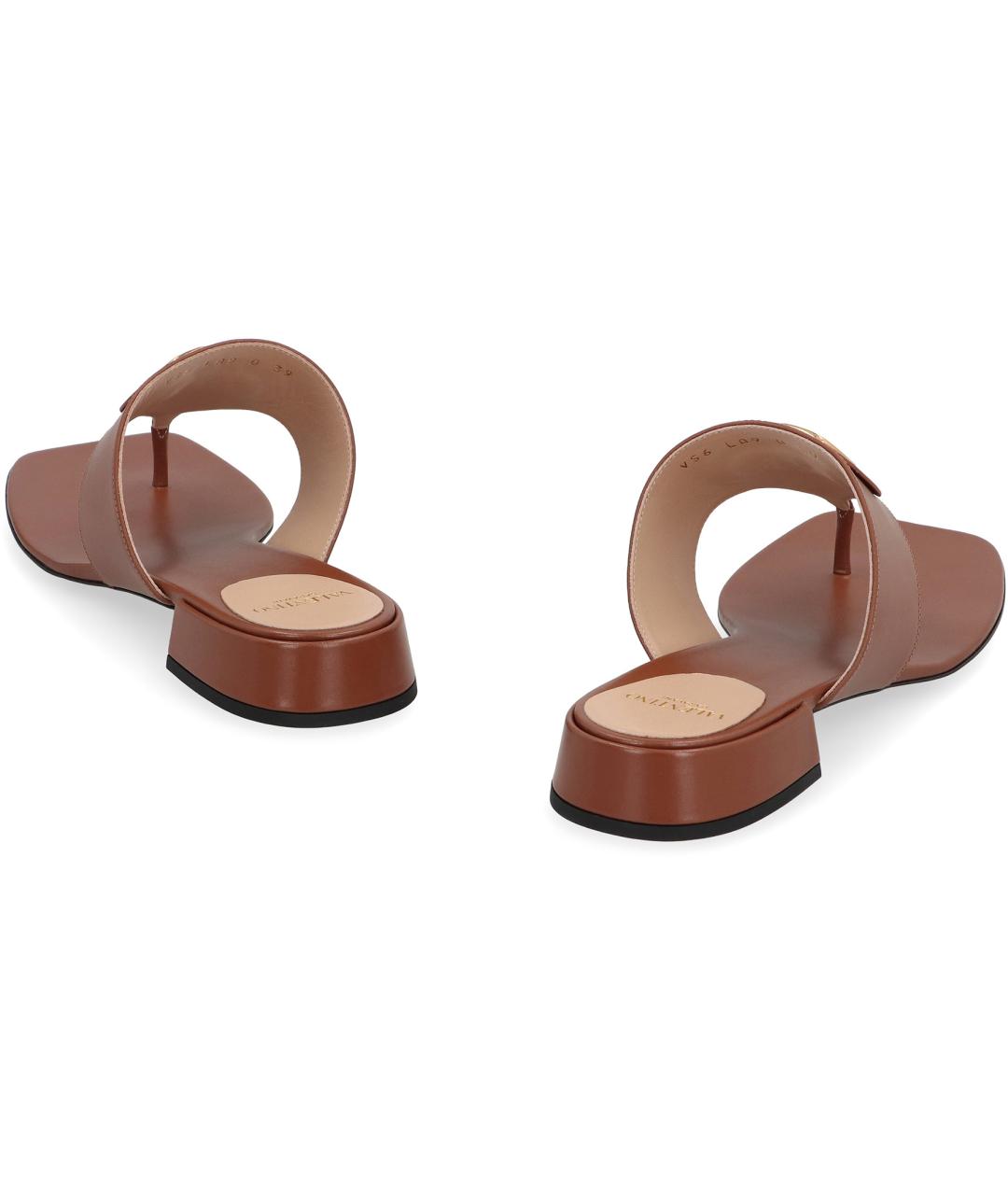 VALENTINO Коричневые кожаные шлепанцы, фото 4