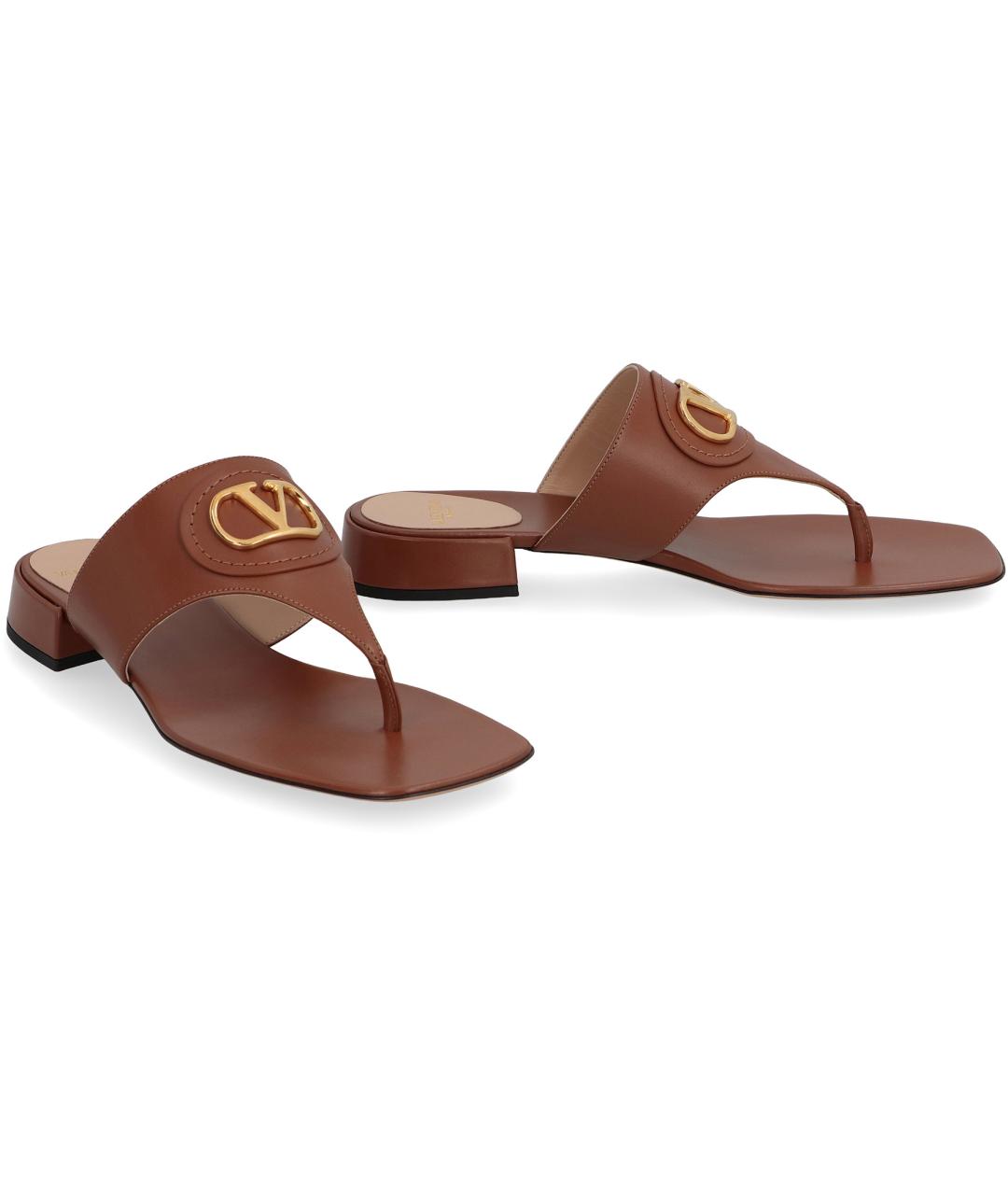 VALENTINO Коричневые кожаные шлепанцы, фото 3