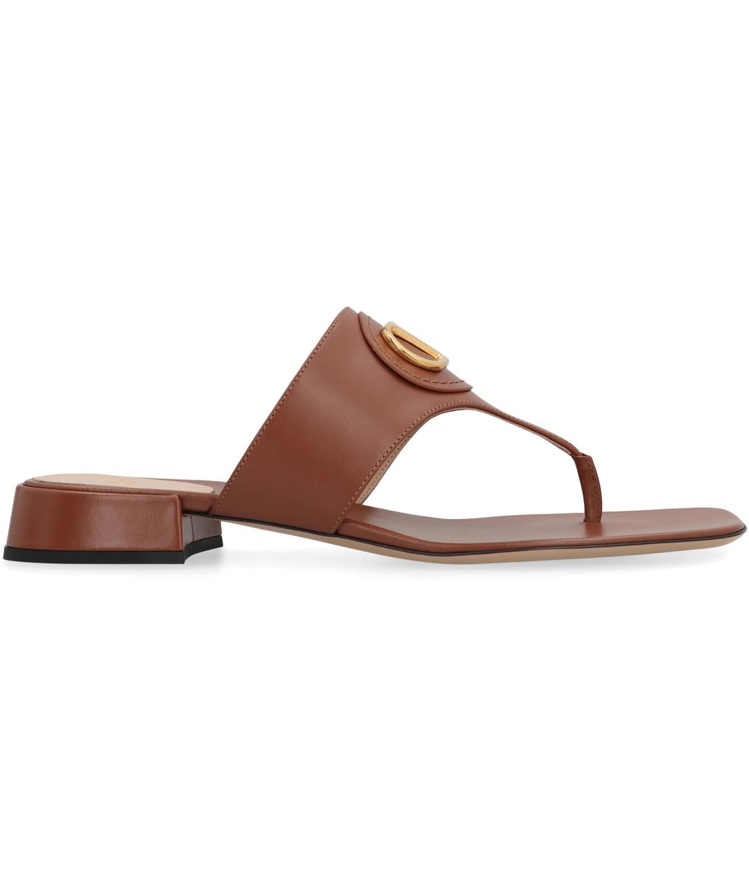 VALENTINO Коричневые кожаные шлепанцы, фото 2