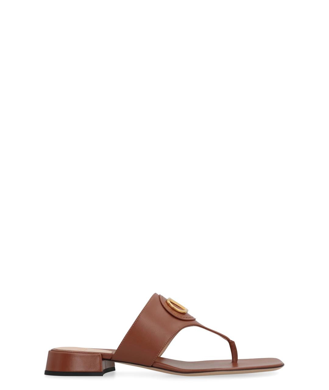 VALENTINO Коричневые кожаные шлепанцы, фото 1