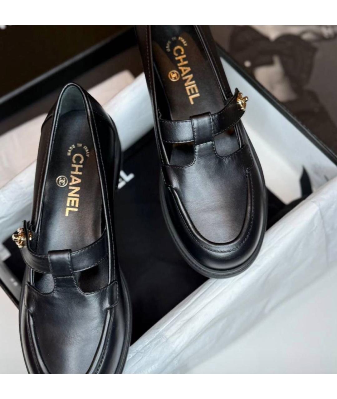 CHANEL Черные мокасины из искусственной кожи, фото 3