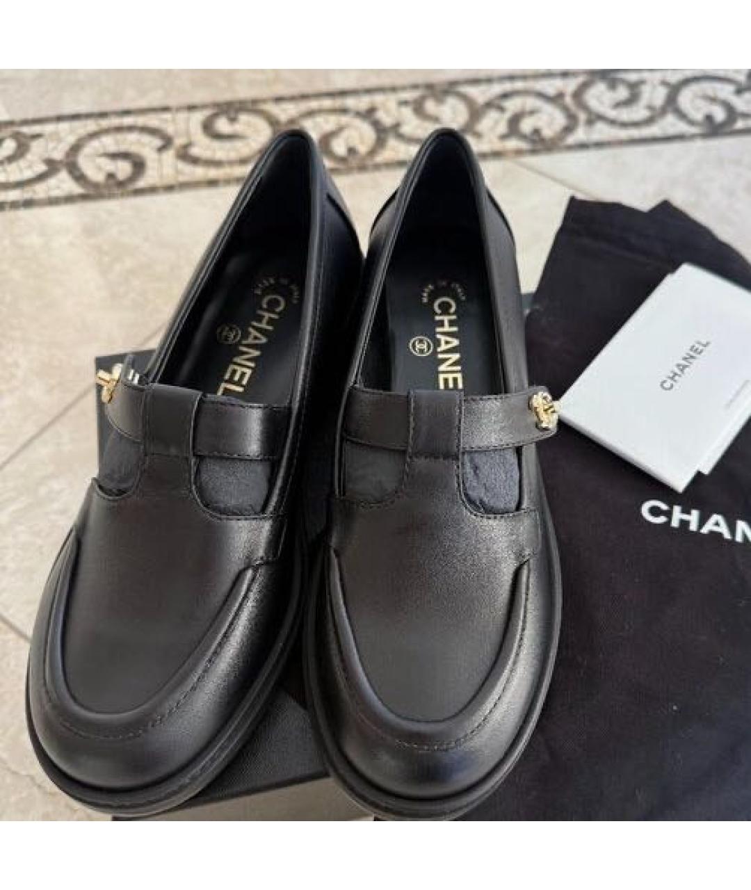 CHANEL Черные мокасины из искусственной кожи, фото 2
