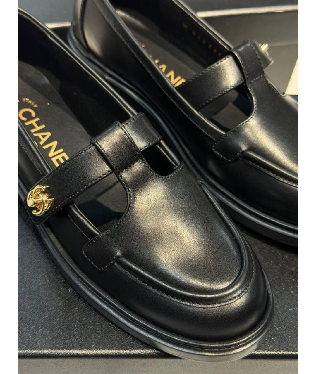 CHANEL Черные мокасины из искусственной кожи, фото 4