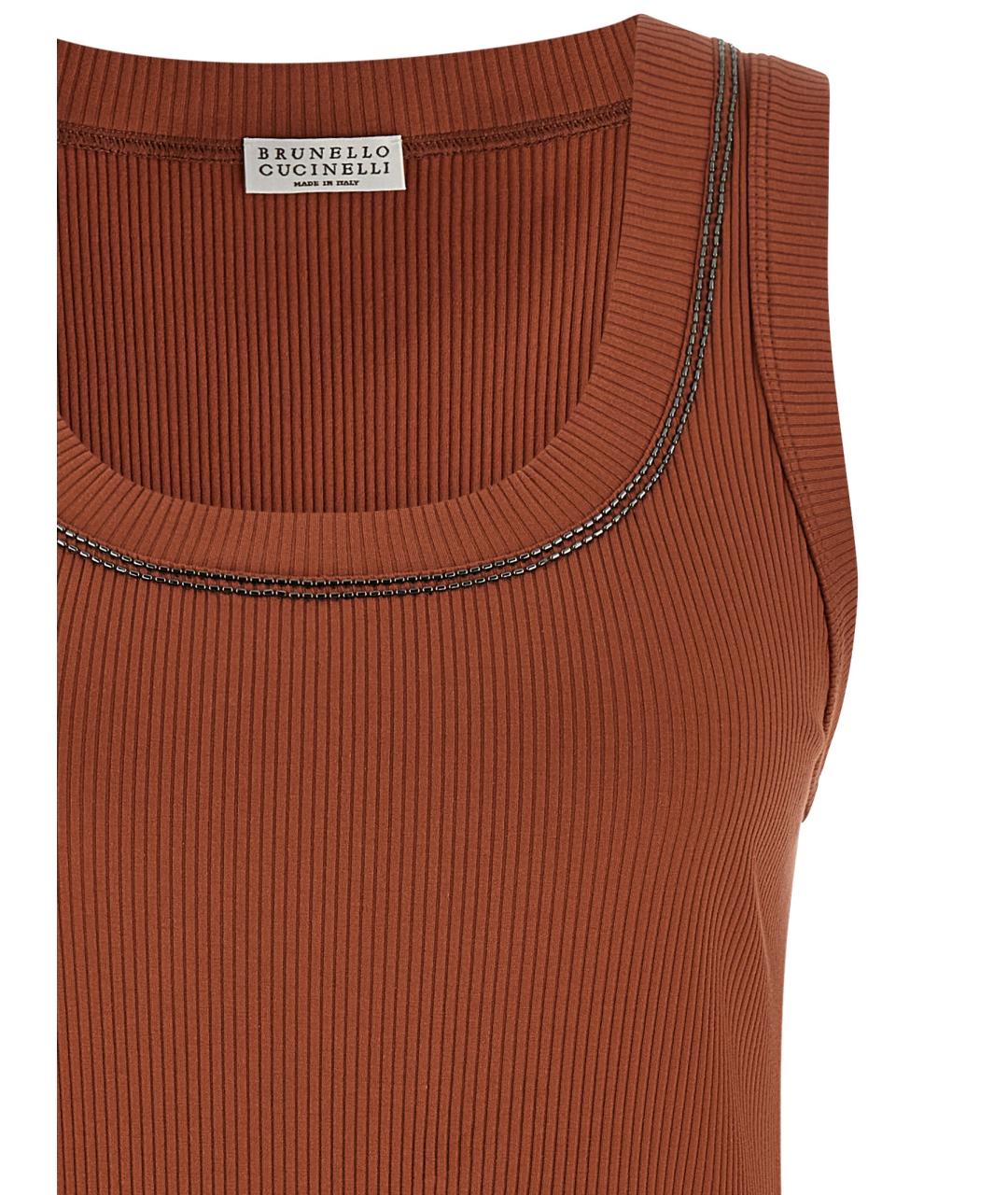 BRUNELLO CUCINELLI Коричневая хлопковая майка, фото 3
