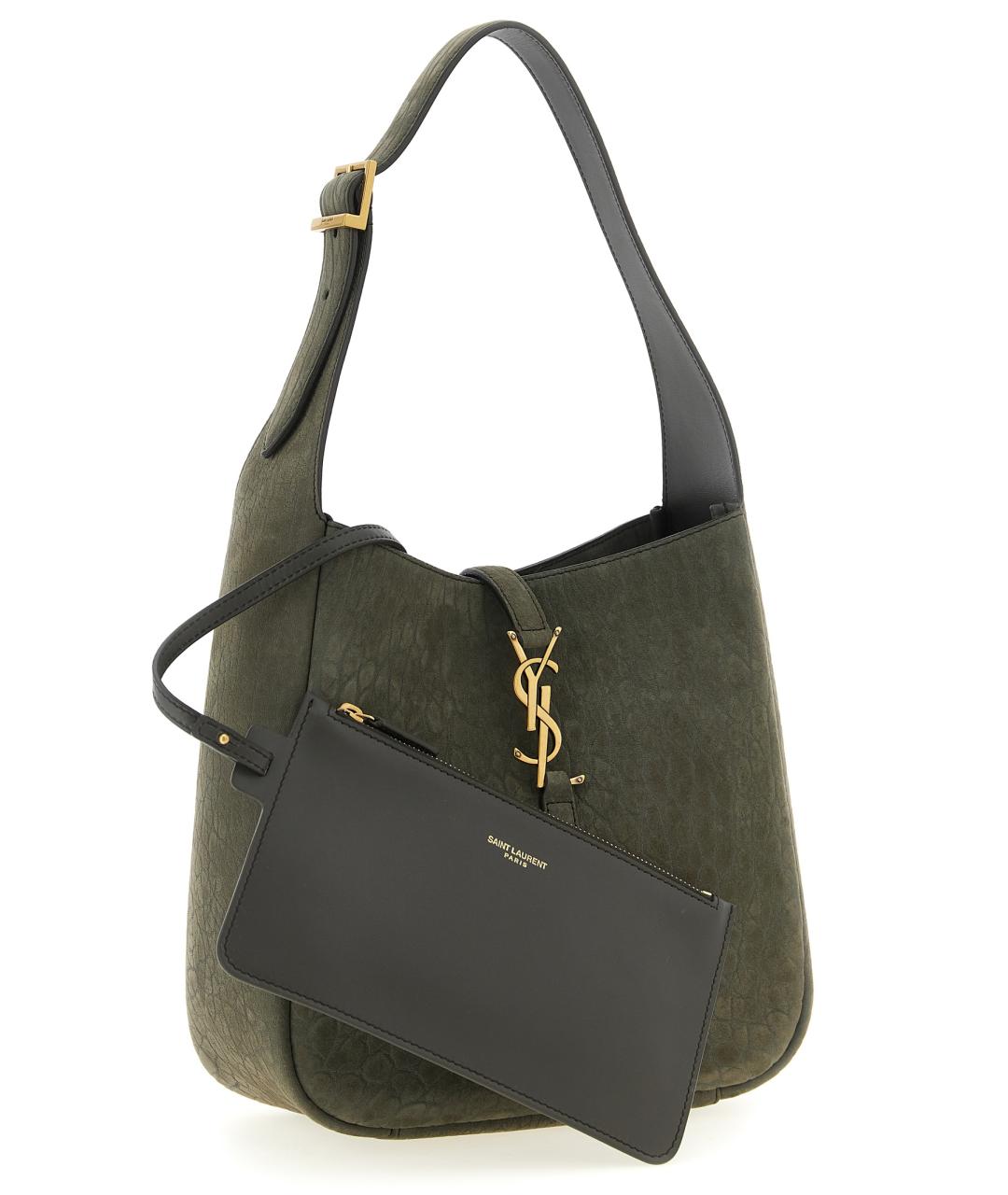SAINT LAURENT Зеленая замшевая сумка через плечо, фото 3