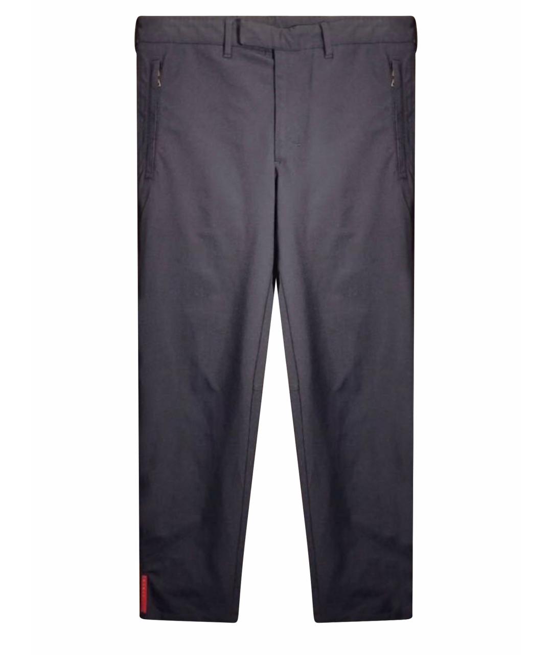 PRADA Темно-синие синтетические прямые брюки, фото 1