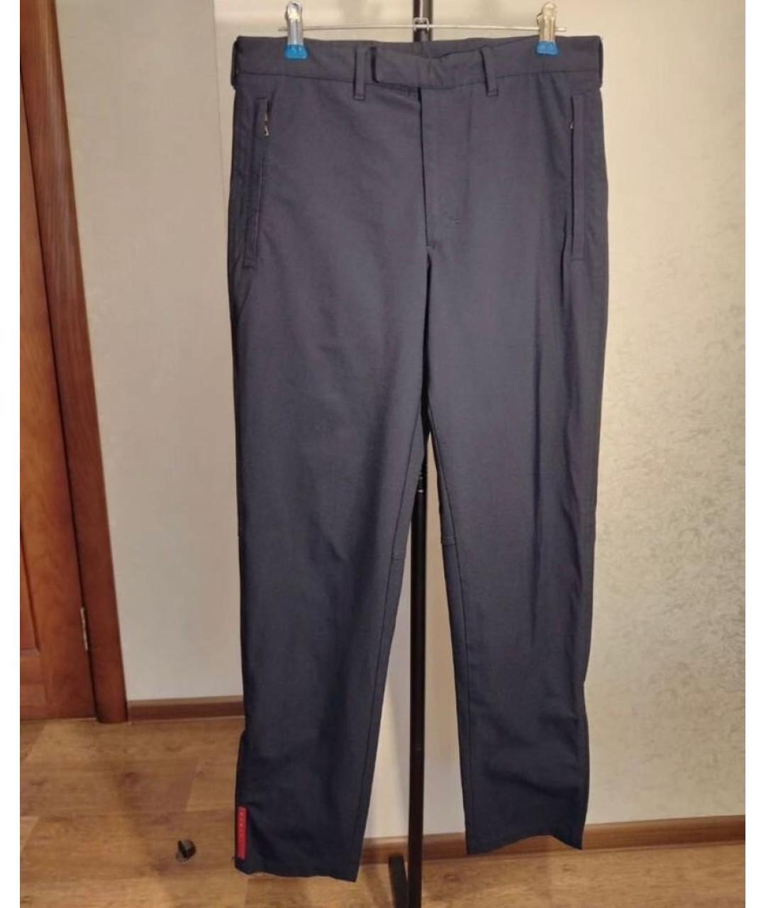 PRADA Темно-синие синтетические прямые брюки, фото 8