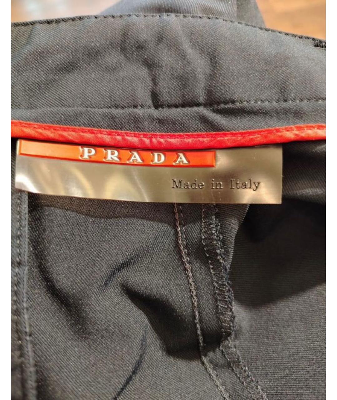 PRADA Темно-синие синтетические прямые брюки, фото 3