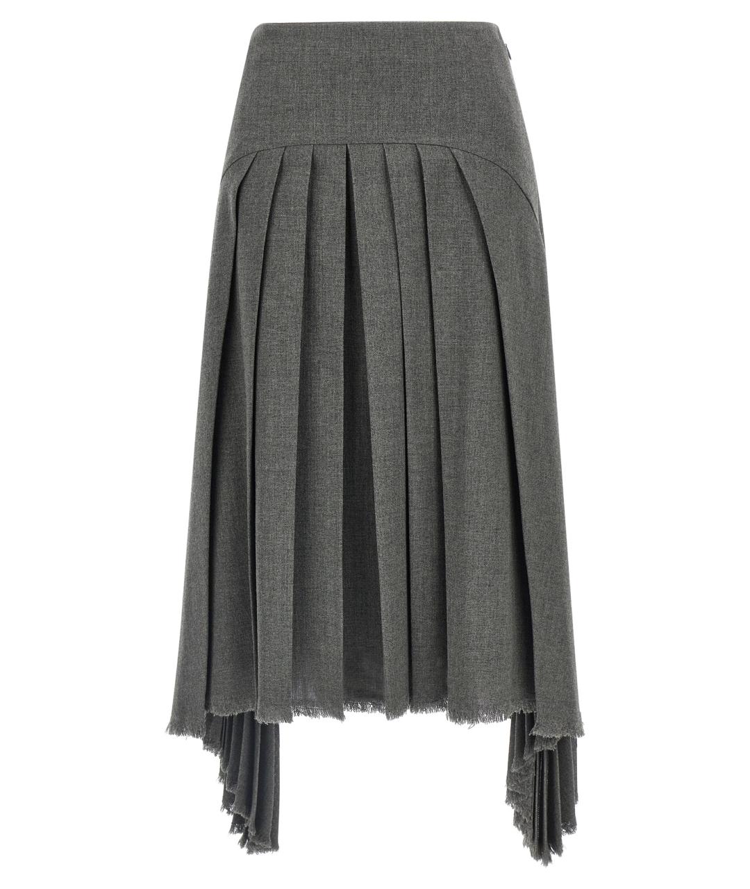 JIL SANDER Серая шерстяная юбка миди, фото 1
