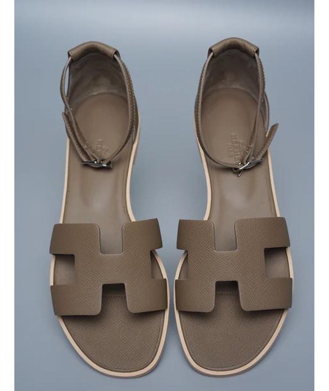 HERMES Коричневые кожаные сандалии, фото 2