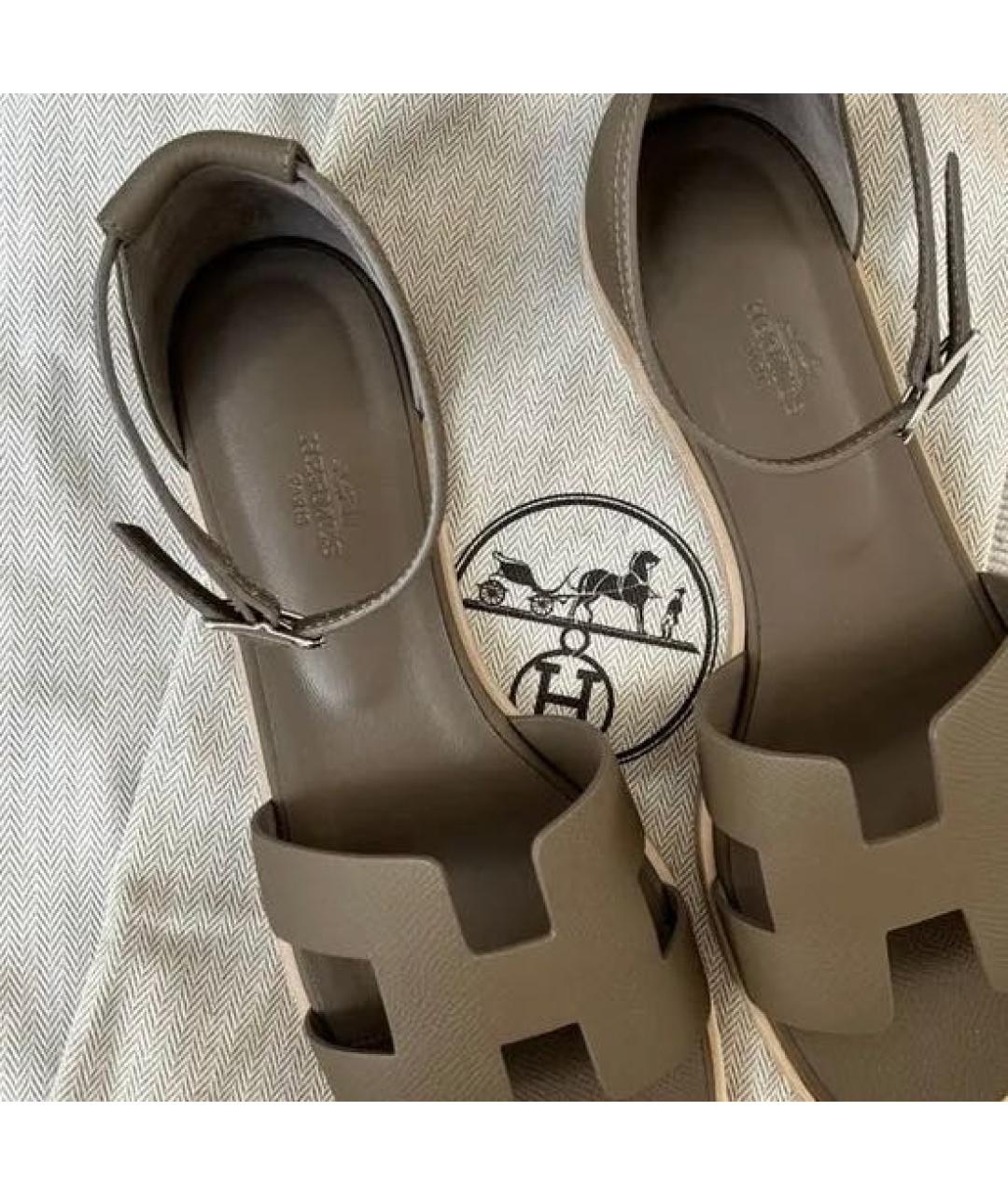 HERMES Коричневые кожаные сандалии, фото 3