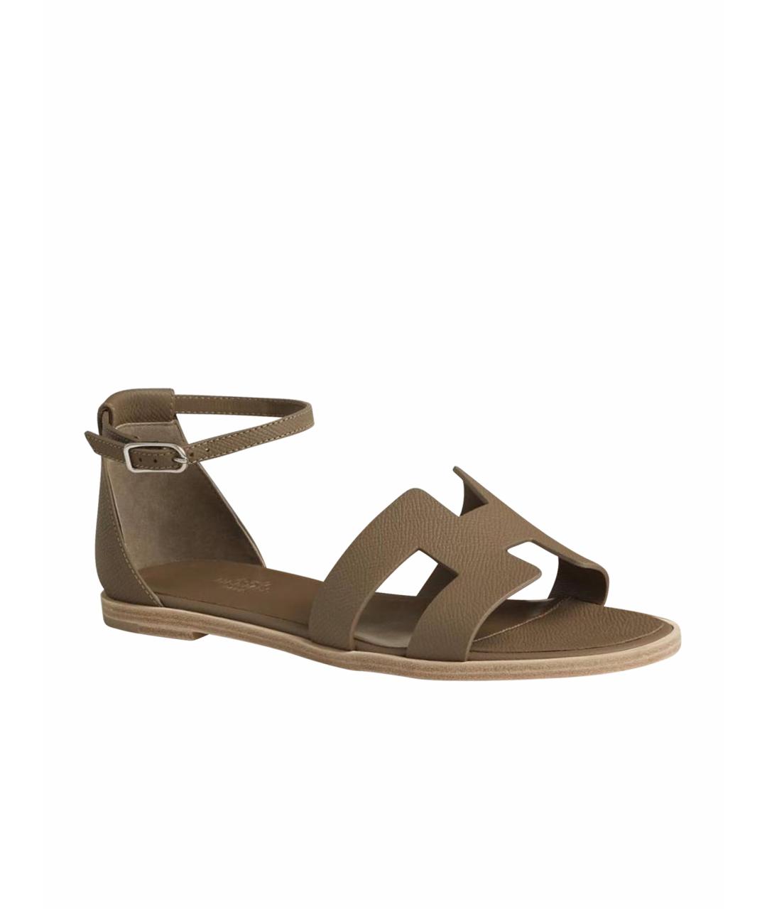 HERMES Коричневые кожаные сандалии, фото 1