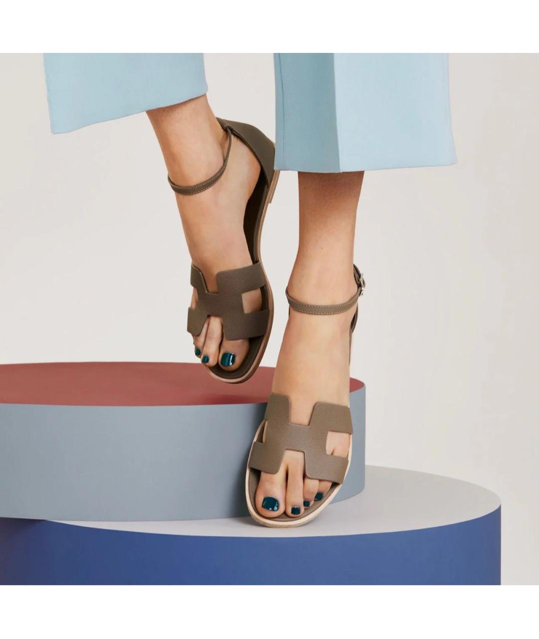 HERMES Коричневые кожаные сандалии, фото 5