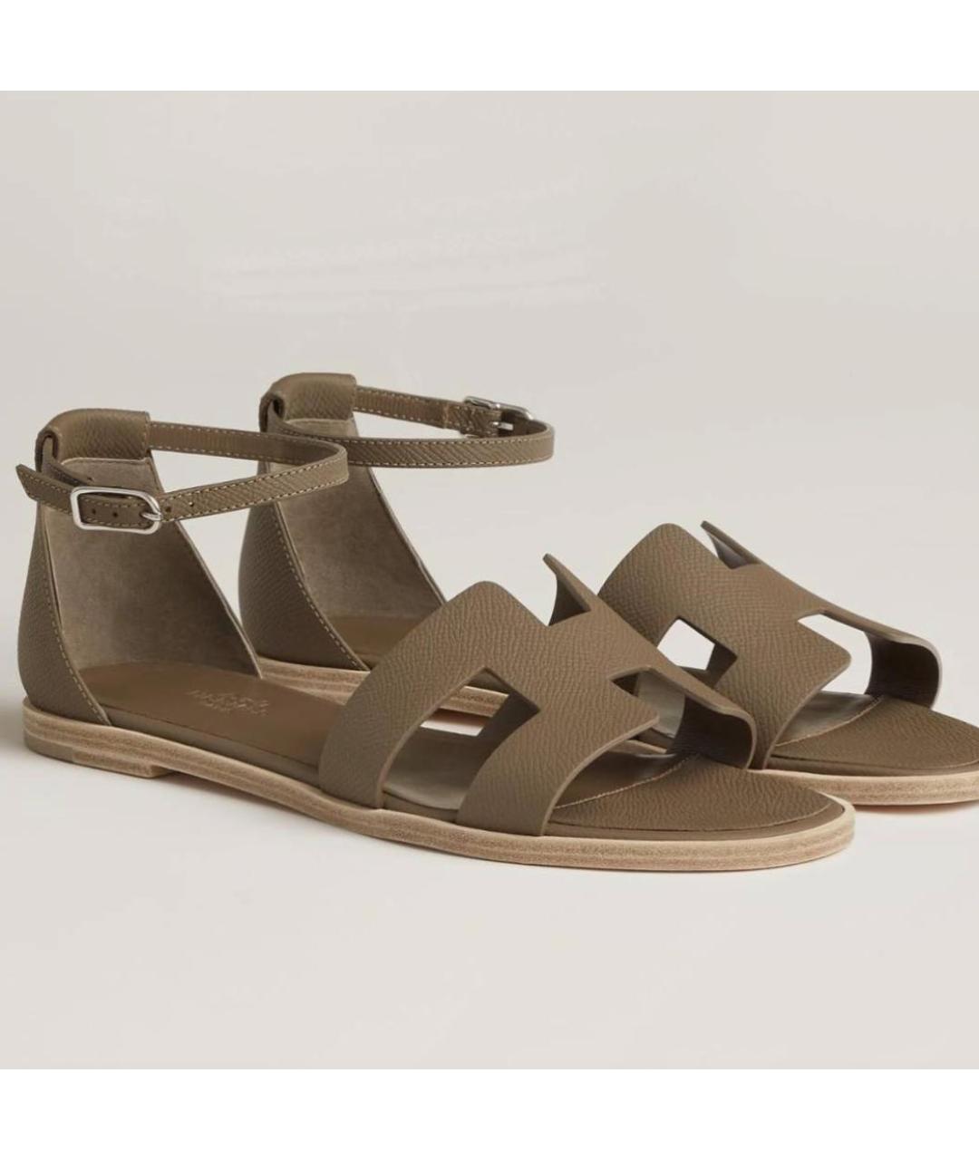 HERMES Коричневые кожаные сандалии, фото 7