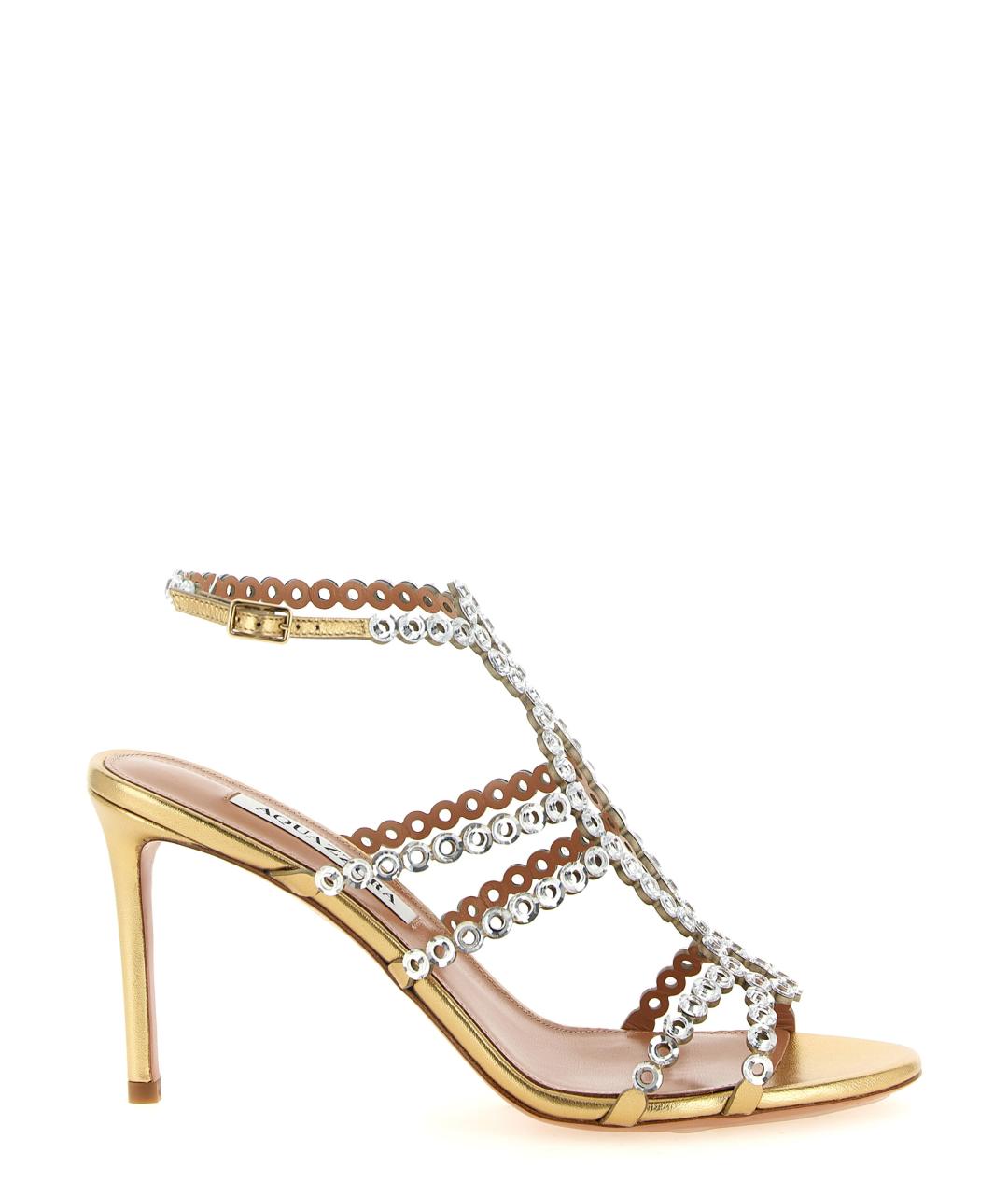 AQUAZZURA Золотые кожаные босоножки, фото 1