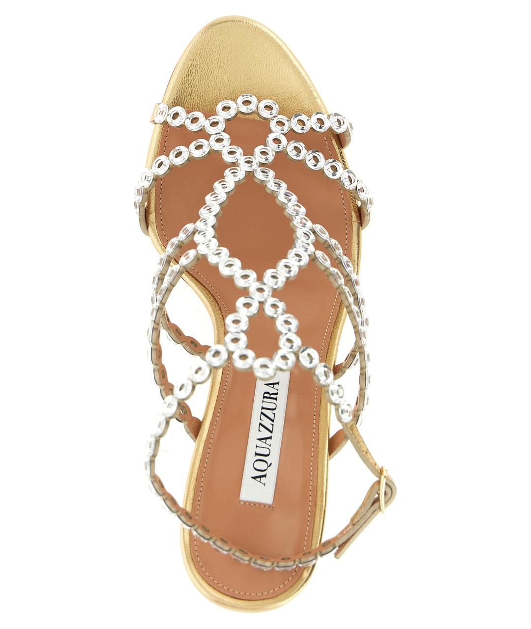 AQUAZZURA Золотые кожаные босоножки, фото 4