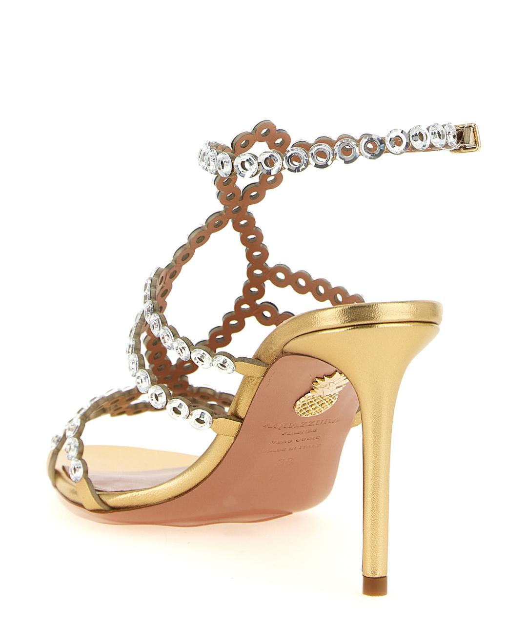 AQUAZZURA Золотые кожаные босоножки, фото 3