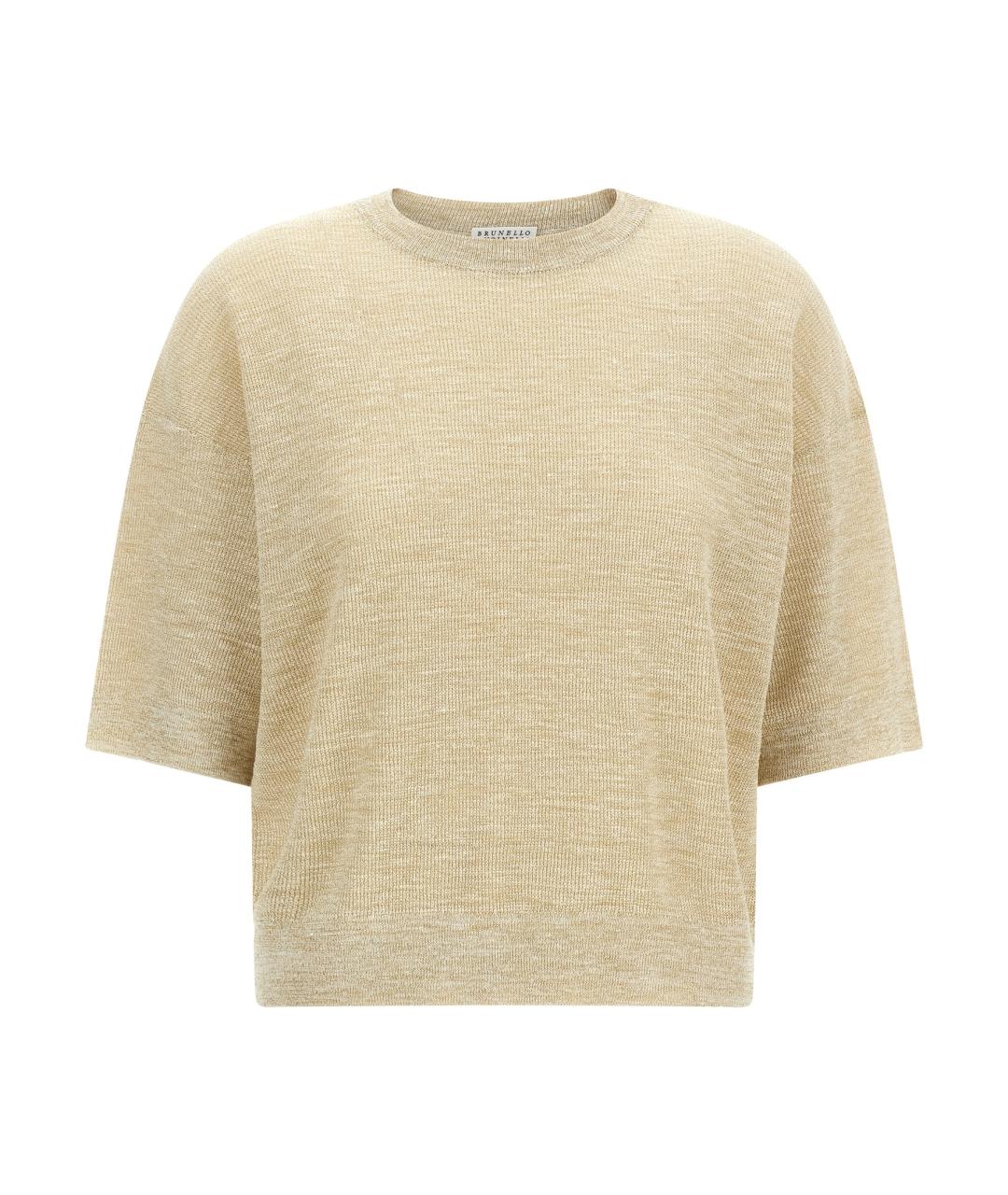 BRUNELLO CUCINELLI Бежевая льняная футболка, фото 1