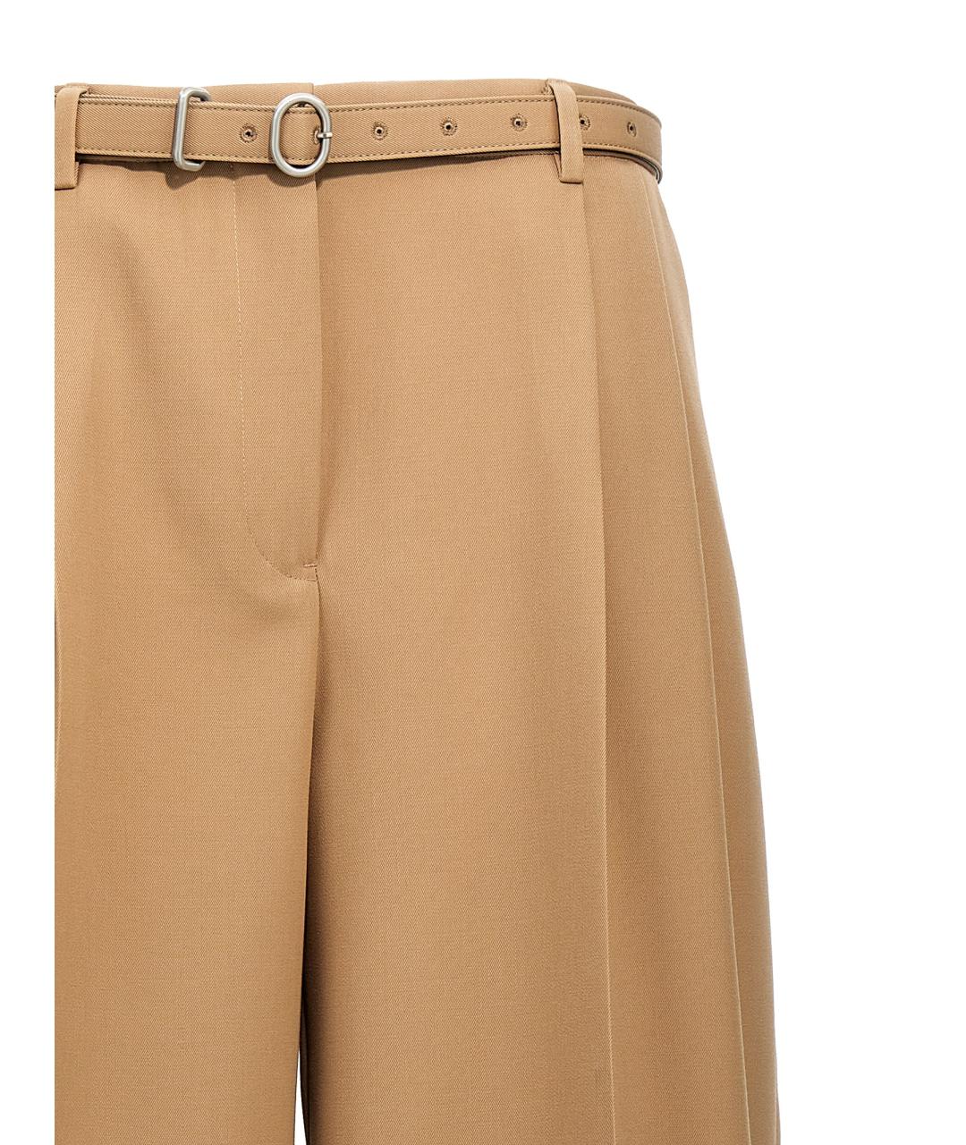 JIL SANDER Бежевые шерстяные брюки широкие, фото 3