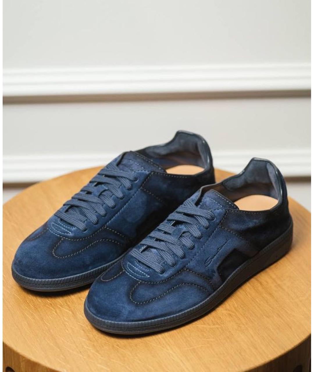SANTONI Темно-синие замшевые низкие кроссовки / кеды, фото 3