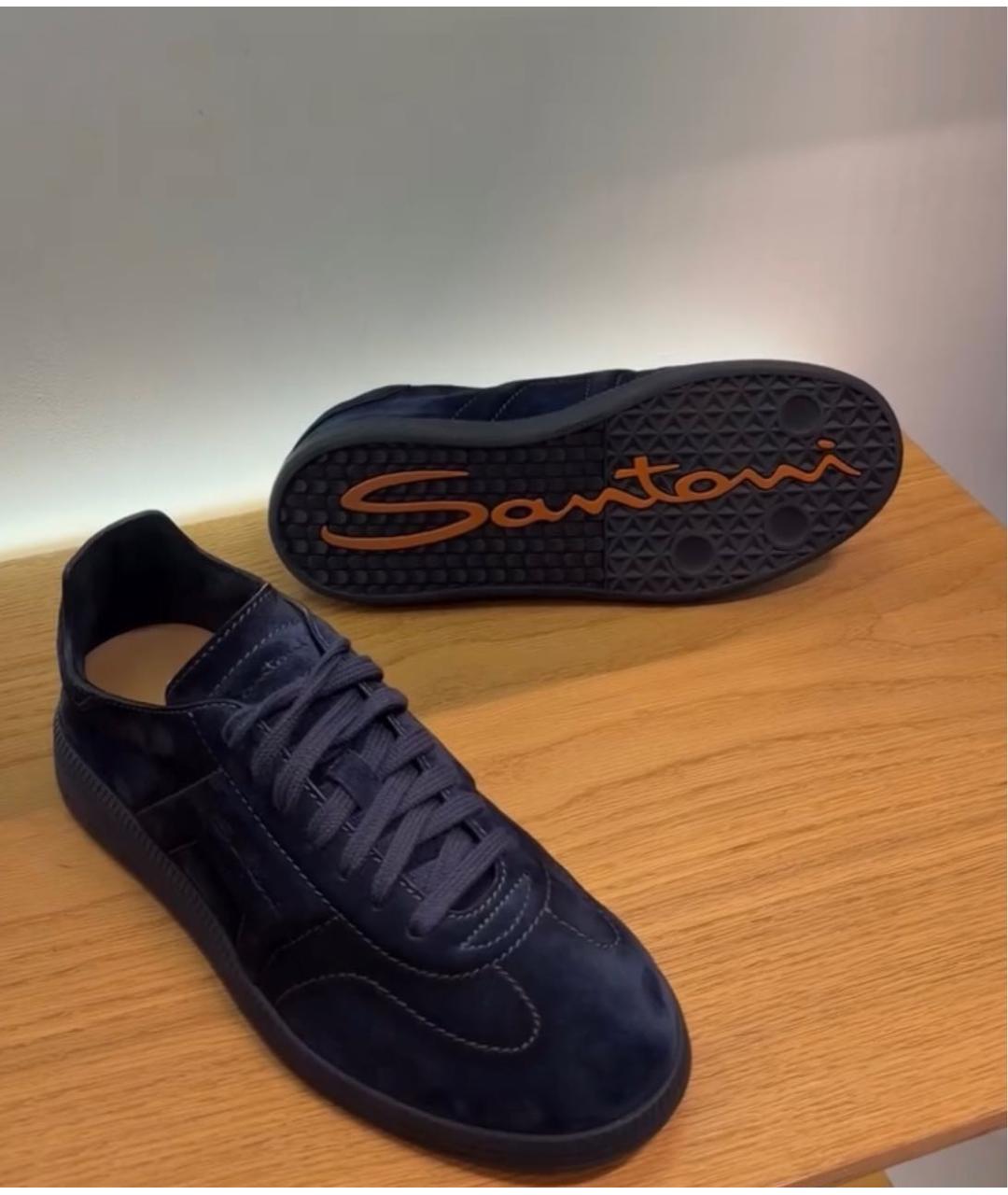 SANTONI Темно-синие замшевые низкие кроссовки / кеды, фото 2