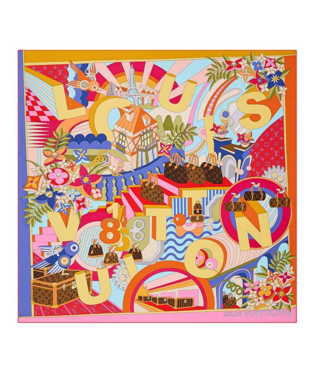 LOUIS VUITTON Красный шелковый шарф, фото 1