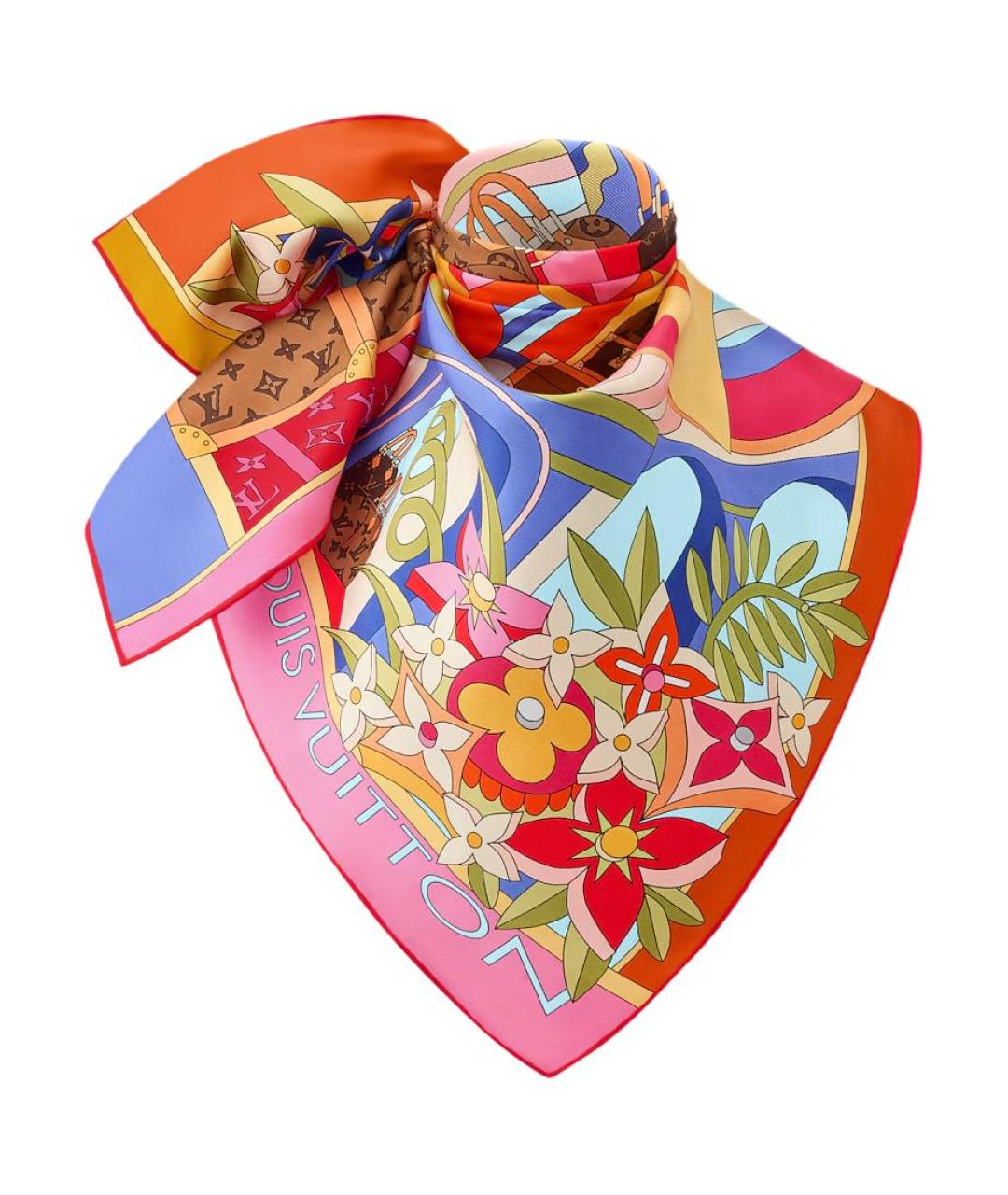 LOUIS VUITTON Красный шелковый шарф, фото 2