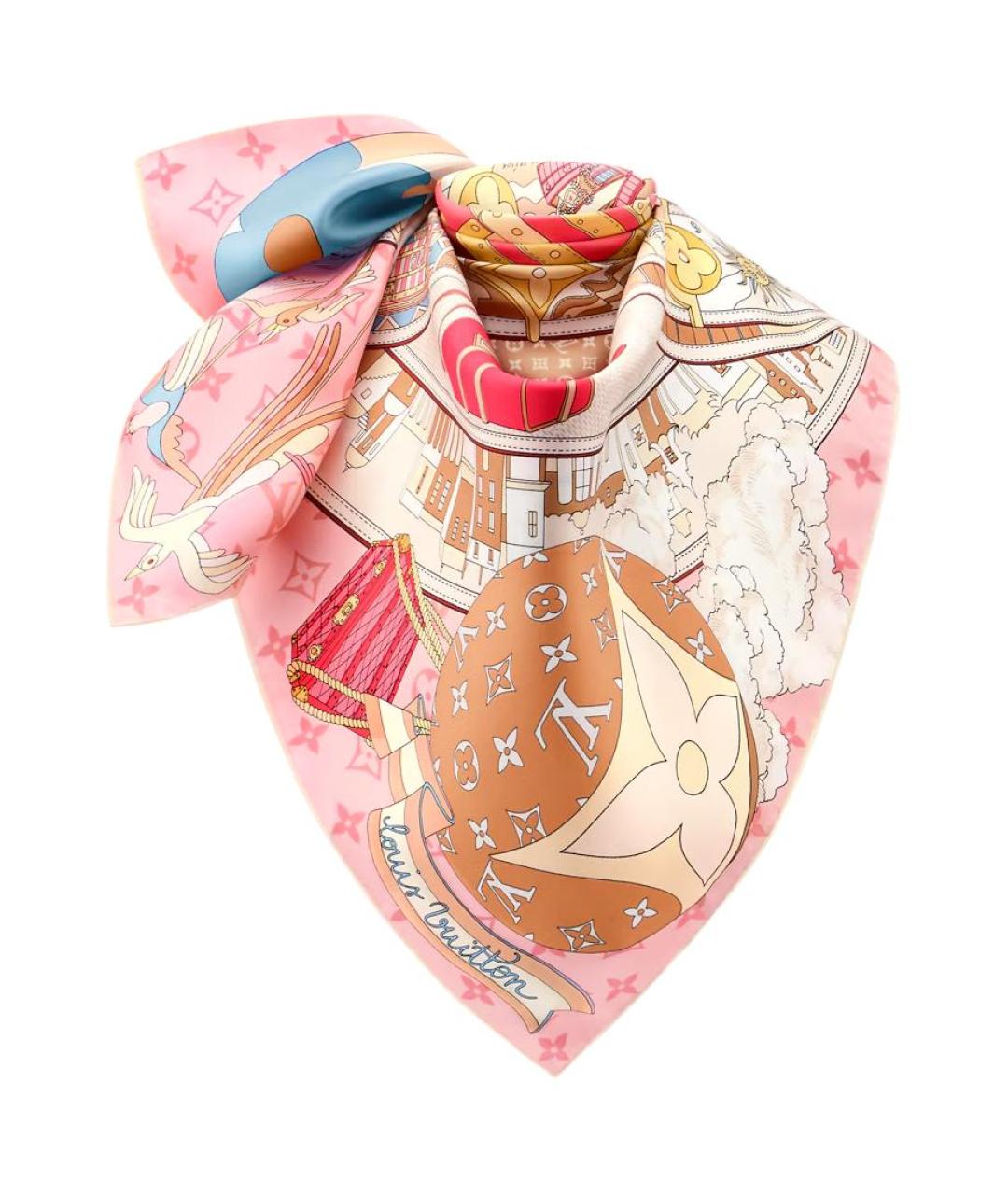 LOUIS VUITTON Розовый шелковый шарф, фото 2