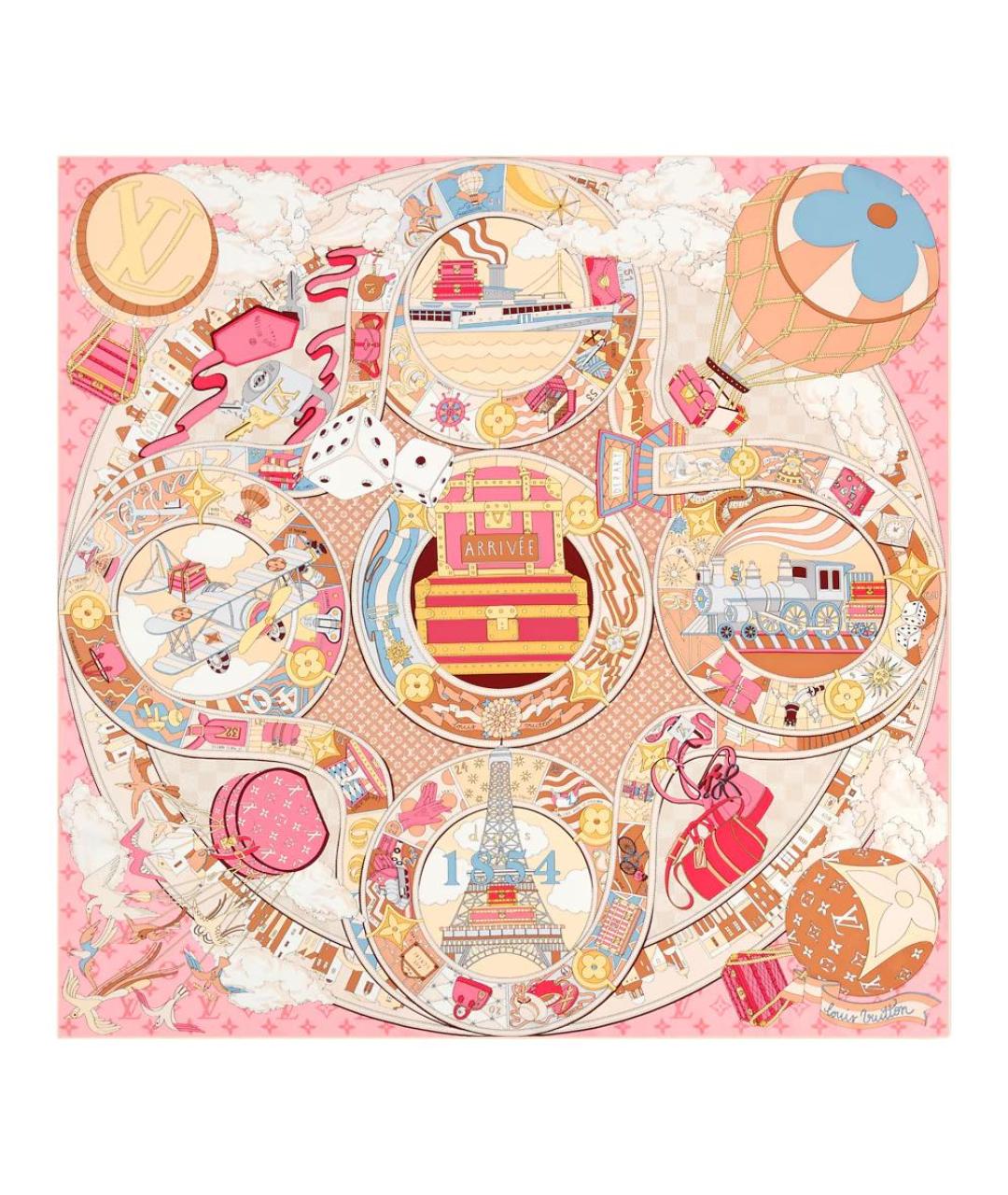 LOUIS VUITTON Розовый шелковый шарф, фото 1