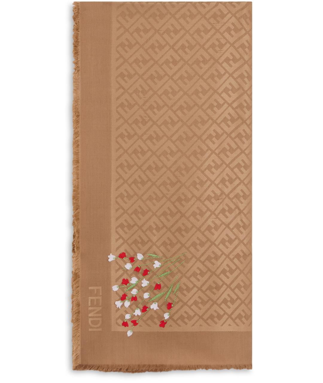 FENDI Коричневый шерстяной шарф, фото 2