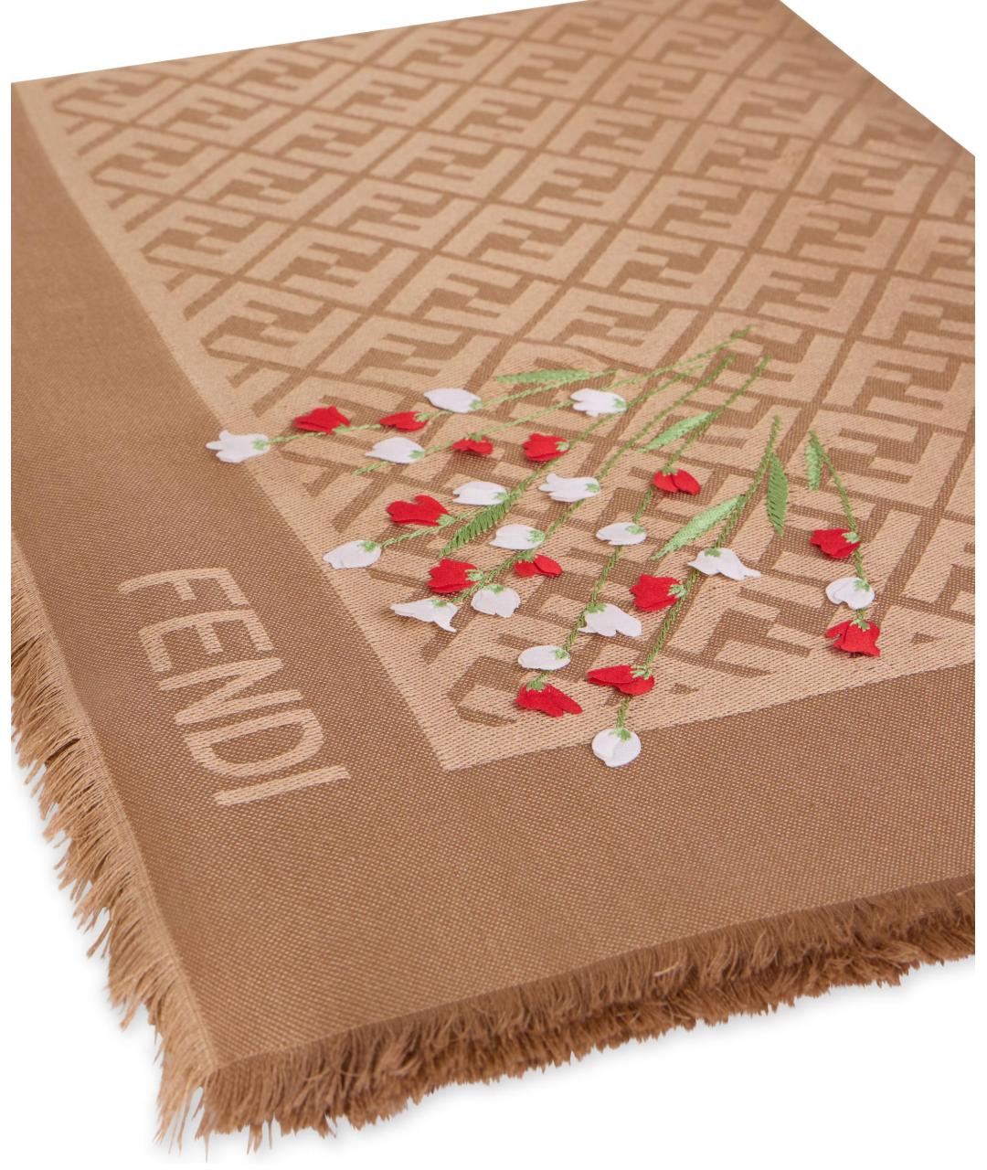 FENDI Коричневый шерстяной шарф, фото 3