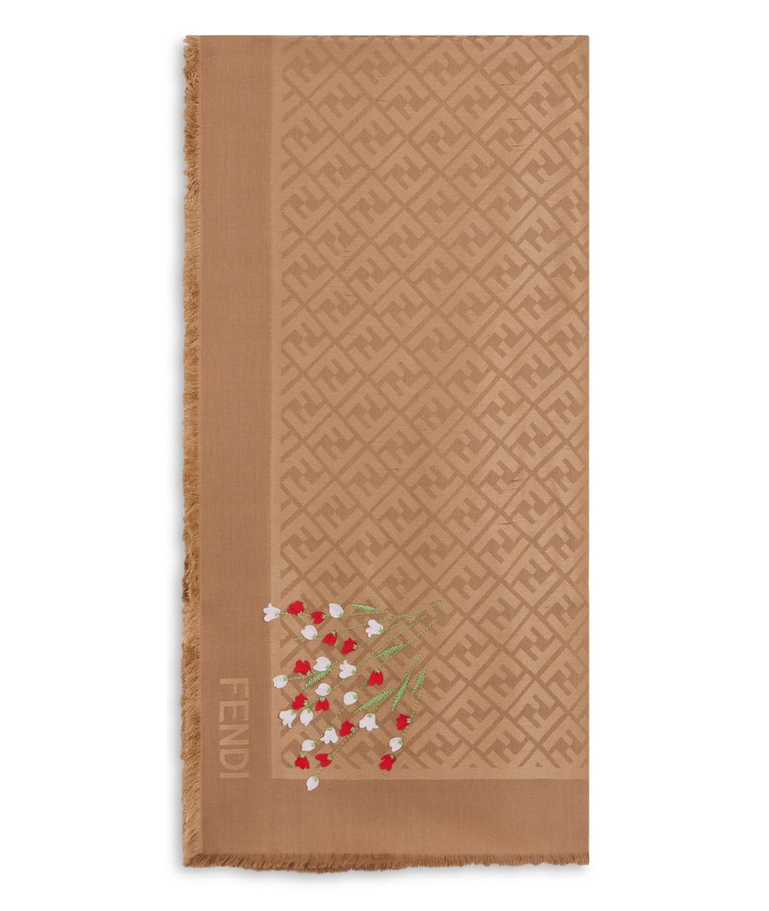 FENDI Коричневый шерстяной шарф, фото 1