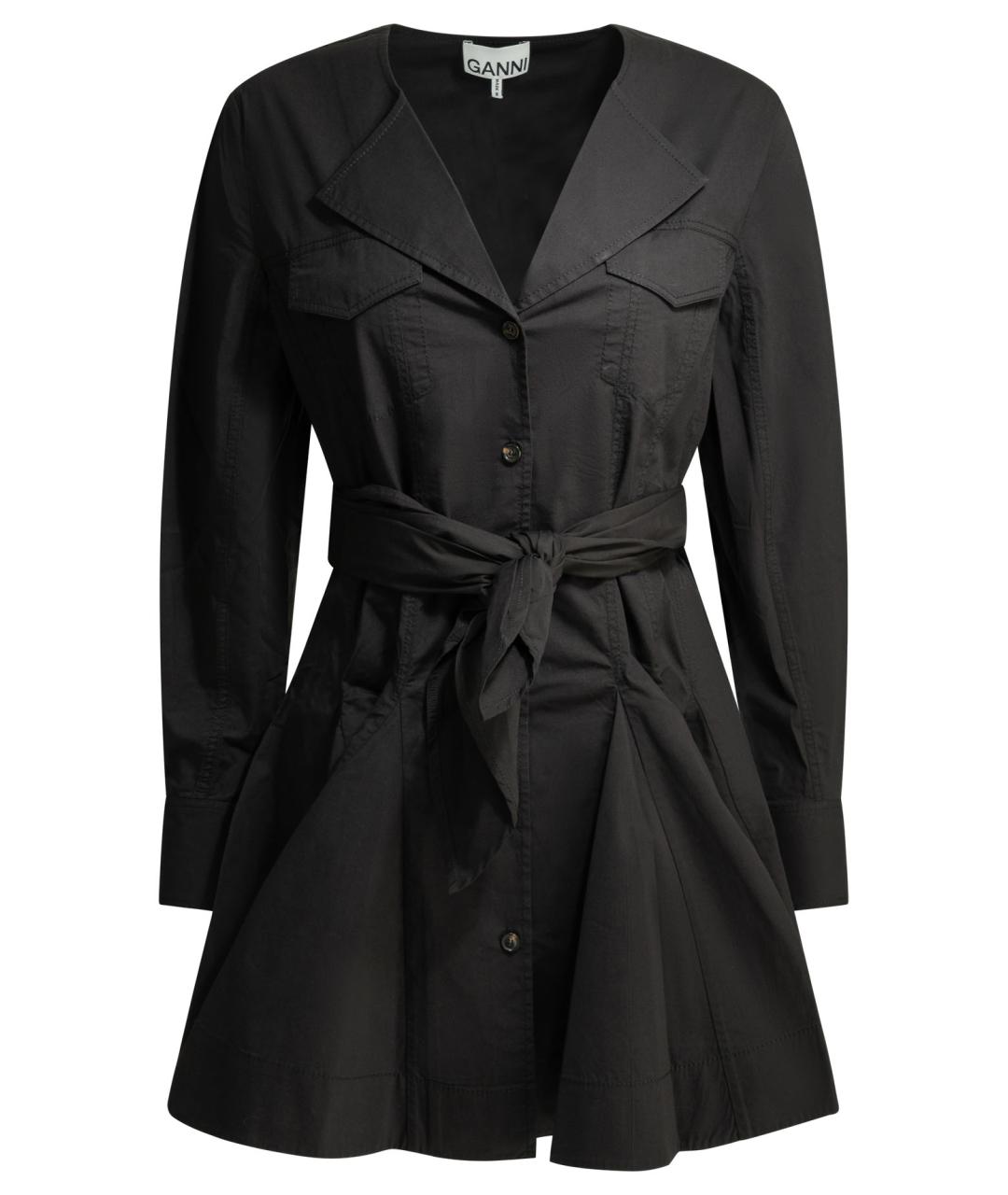 GANNI Черное хлопковое повседневное платье, фото 1