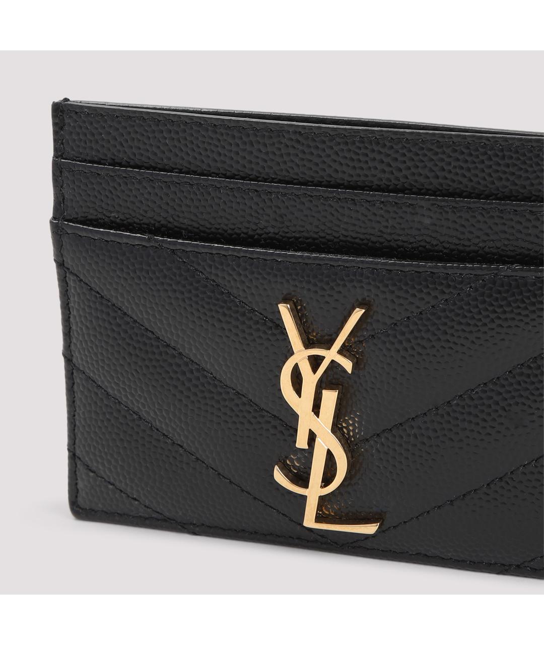 SAINT LAURENT Черный кожаный кардхолдер, фото 3