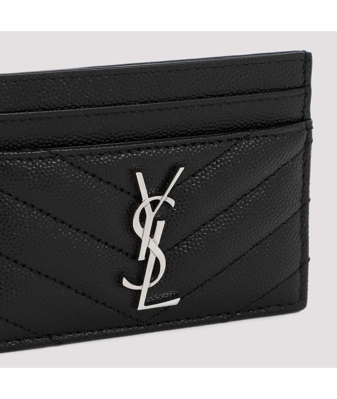 SAINT LAURENT Черный кожаный кардхолдер, фото 3