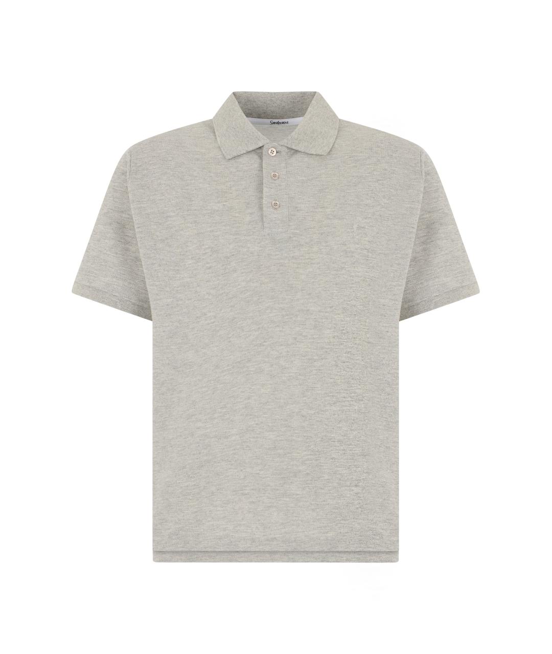 SAINT LAURENT Серое хлопковое поло с коротким рукавом, фото 1