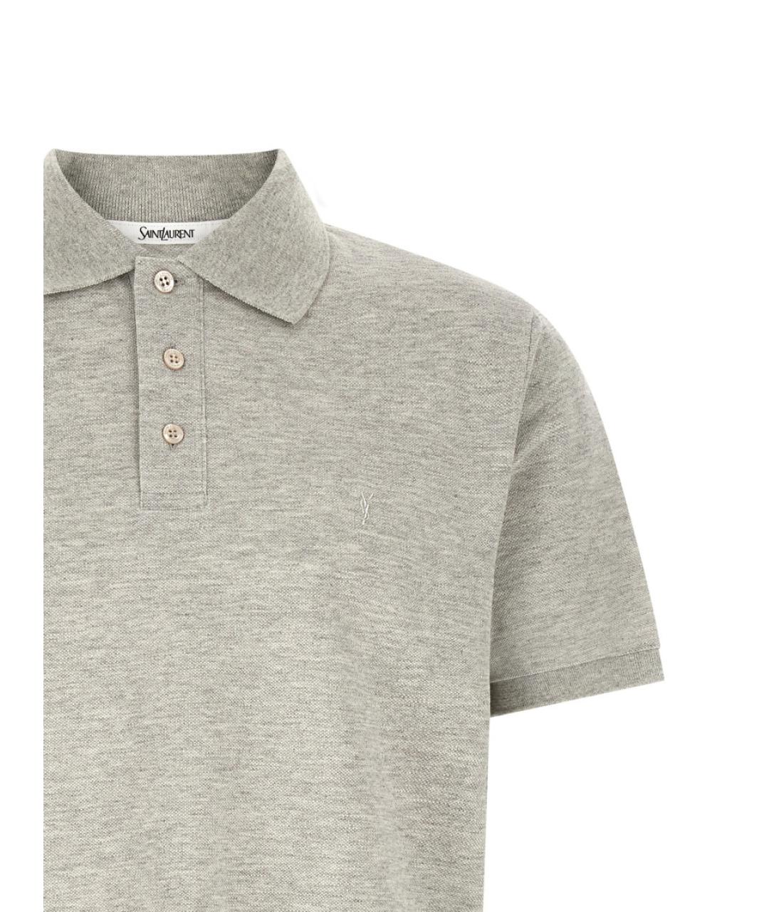 SAINT LAURENT Серое хлопковое поло с коротким рукавом, фото 3