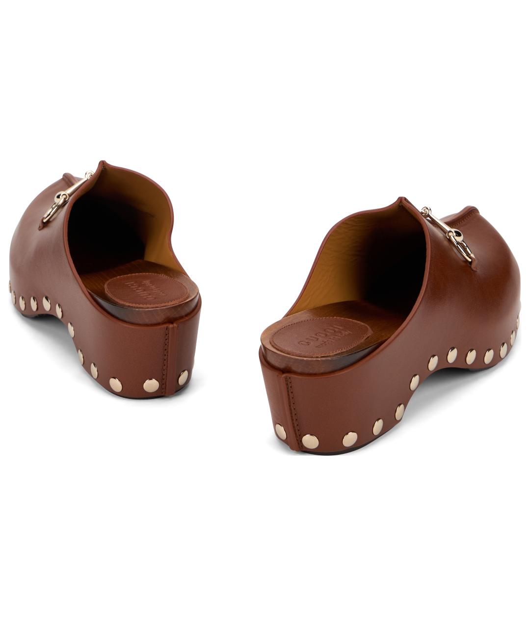 GUCCI Коричневые кожаные сабо, фото 4