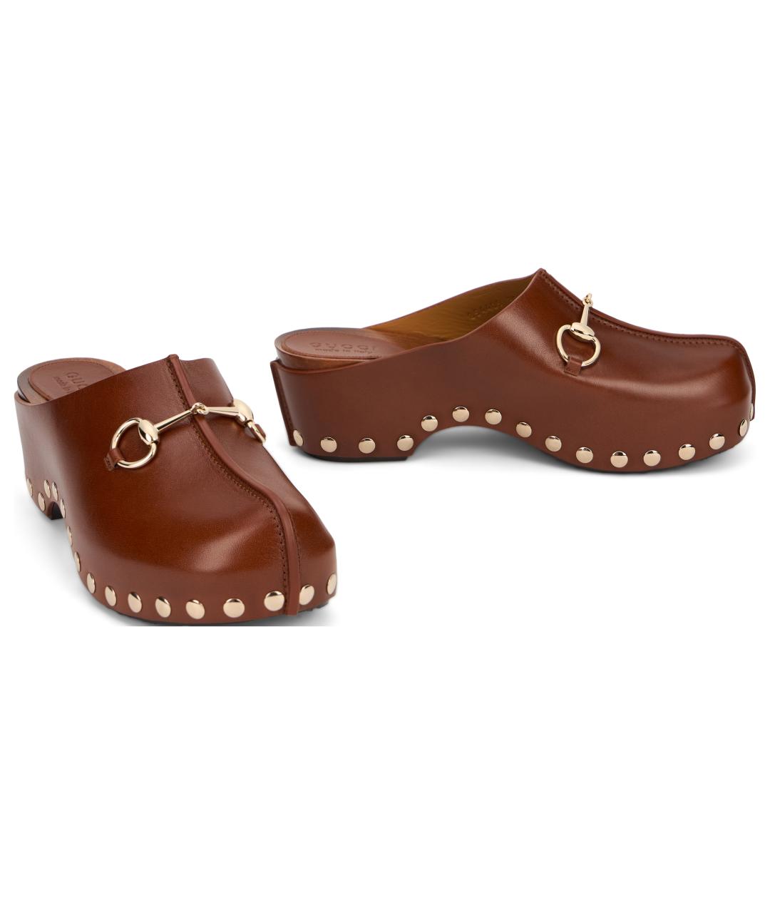 GUCCI Коричневые кожаные сабо, фото 3