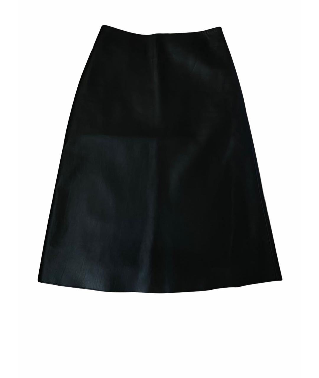 PRADA Черная кожаная юбка миди, фото 1