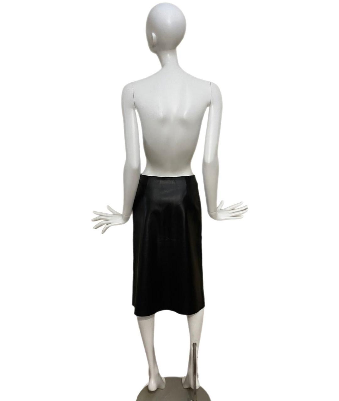 PRADA Черная кожаная юбка миди, фото 3