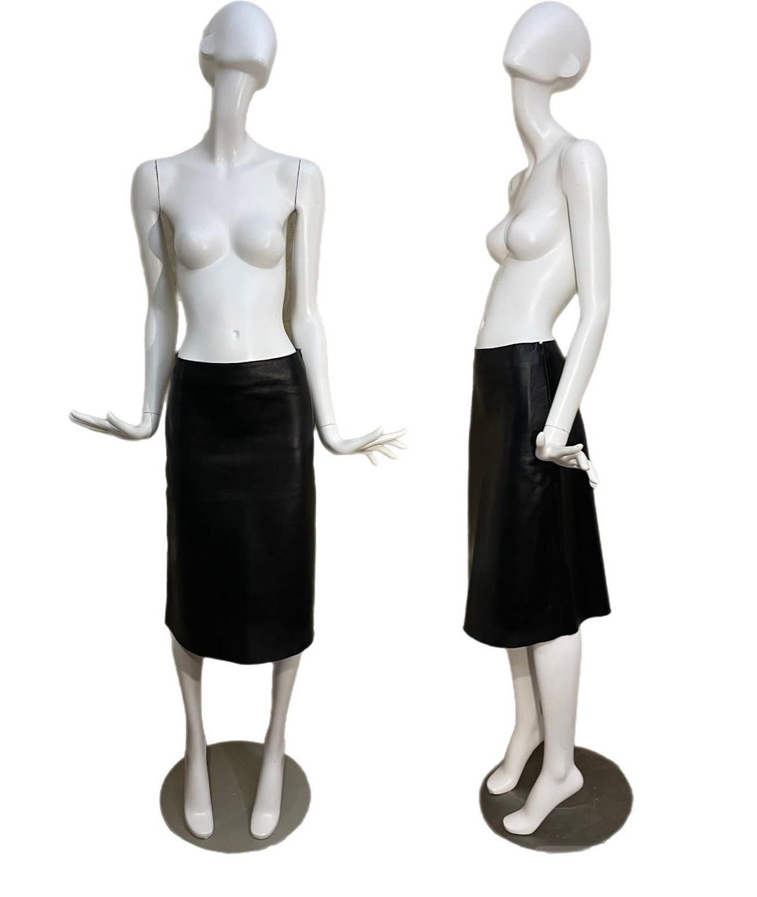 PRADA Черная кожаная юбка миди, фото 2