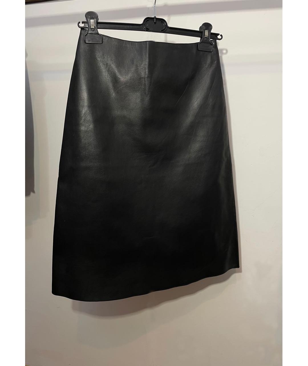 PRADA Черная кожаная юбка миди, фото 6
