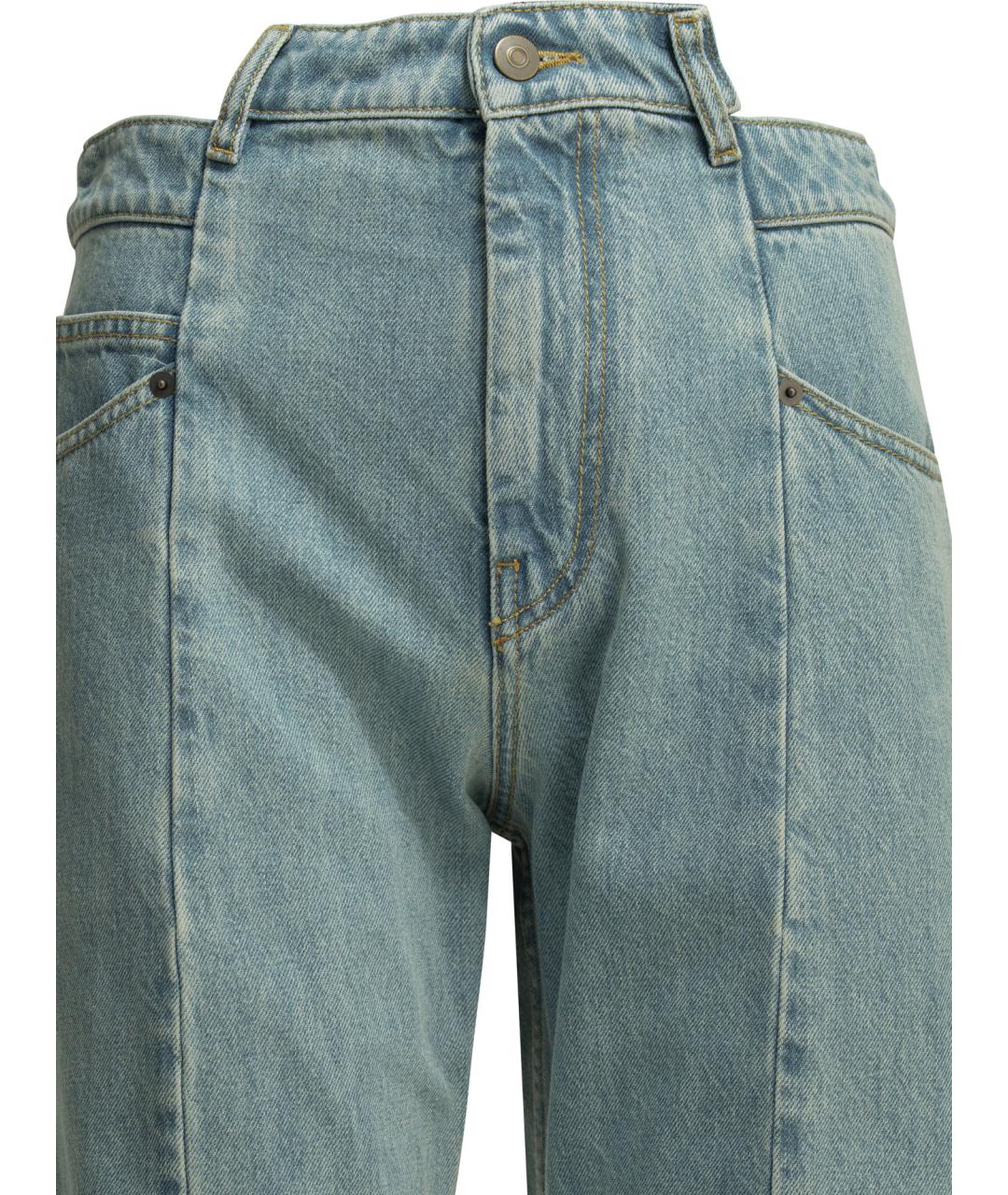 MAISON MARGIELA Голубые хлопковые прямые джинсы, фото 3
