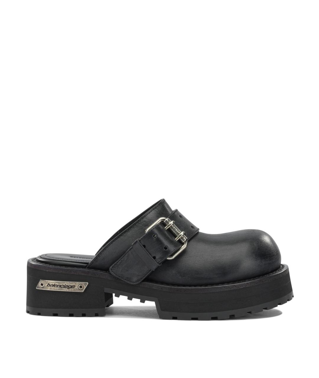 BALENCIAGA Черные кожаные мюли, фото 1