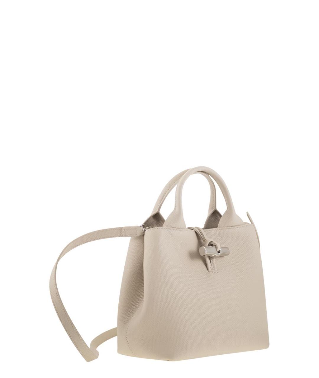 LONGCHAMP Бежевая кожаная сумка с короткими ручками, фото 4