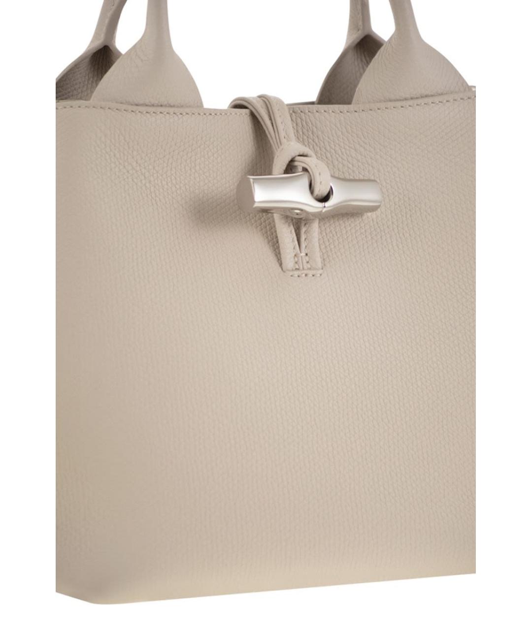 LONGCHAMP Бежевая кожаная сумка с короткими ручками, фото 5